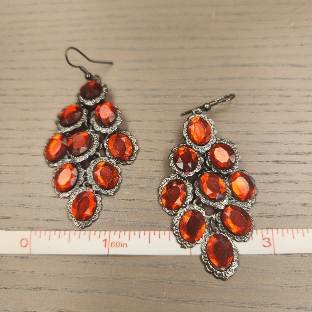 Red and dark silver earrings